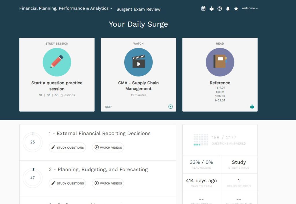 Surgent CMA dashboard
