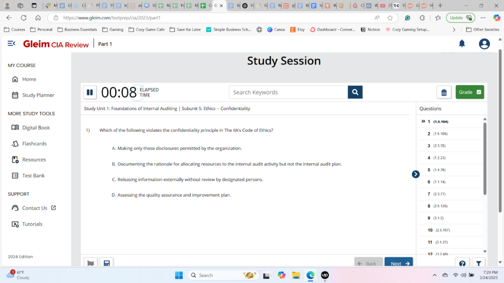 Gleim CIA study session