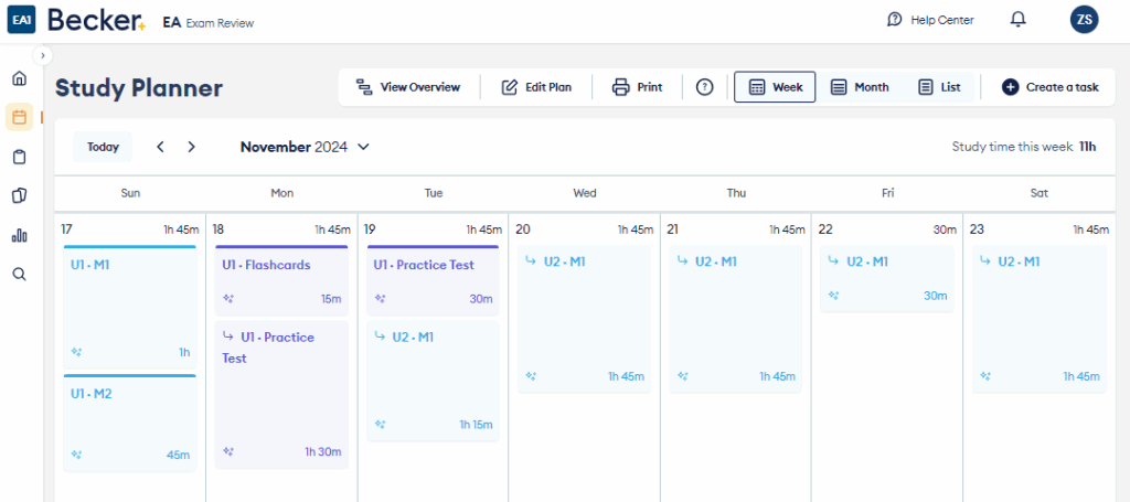 Becker EA study planner