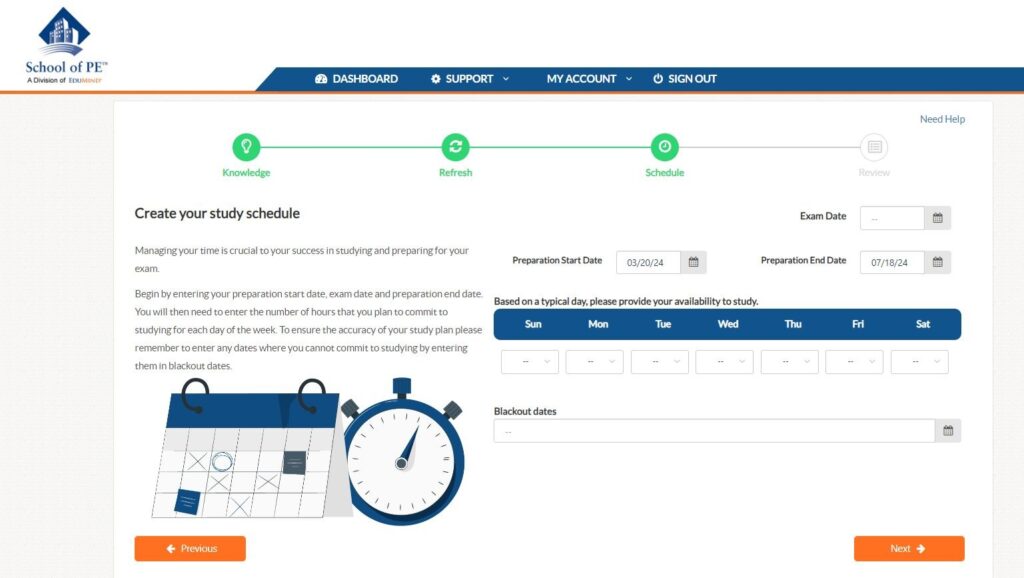 School of PE study schedule