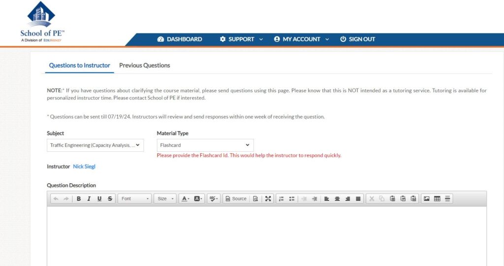 School of PE questions to instructor