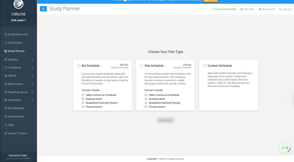 UWorld CFA® study planner