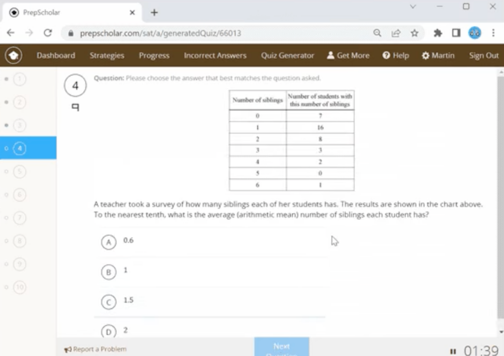 PrepScholar SAT practice question