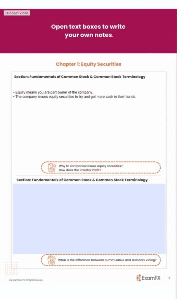 ExamFX notebook for notes during a live Series 7 webinar