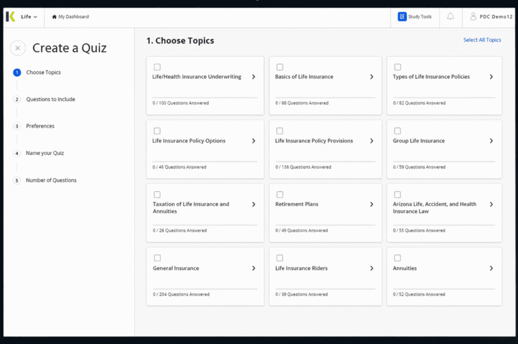 Kaplan SIE course dashboard