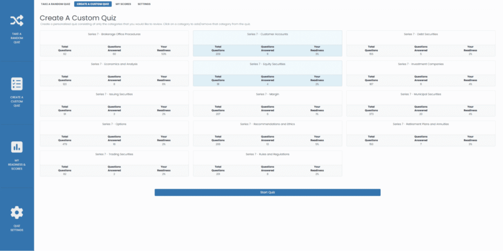 SIA Create A Custom Quiz tool with Series 3 topic readiness scores