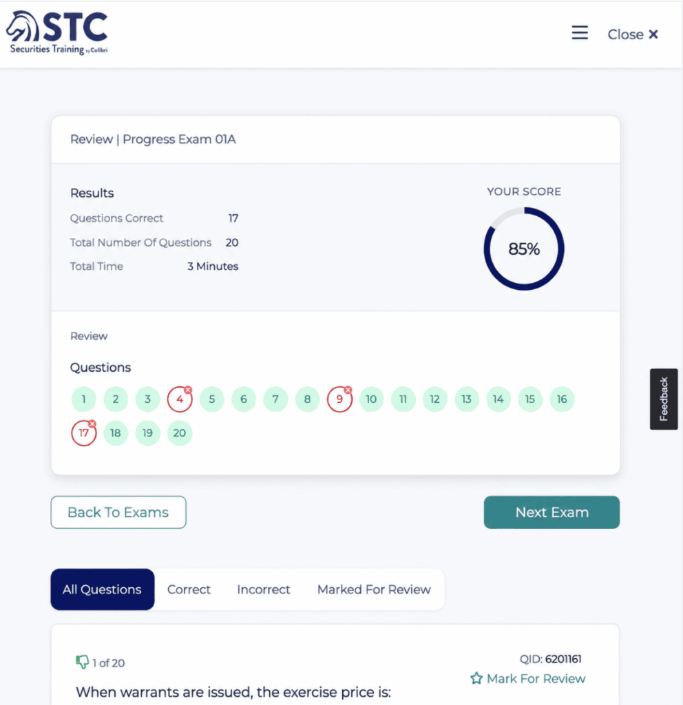 STC Greenlight Exam analysis with Series 24 score and topic breakdown