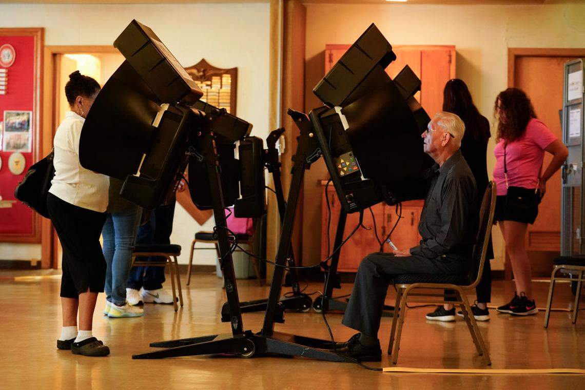 Voters cast their ballots in the Kansas Primary Election at Merriam Christian Church in August 2022 in Merriam, Kansas.