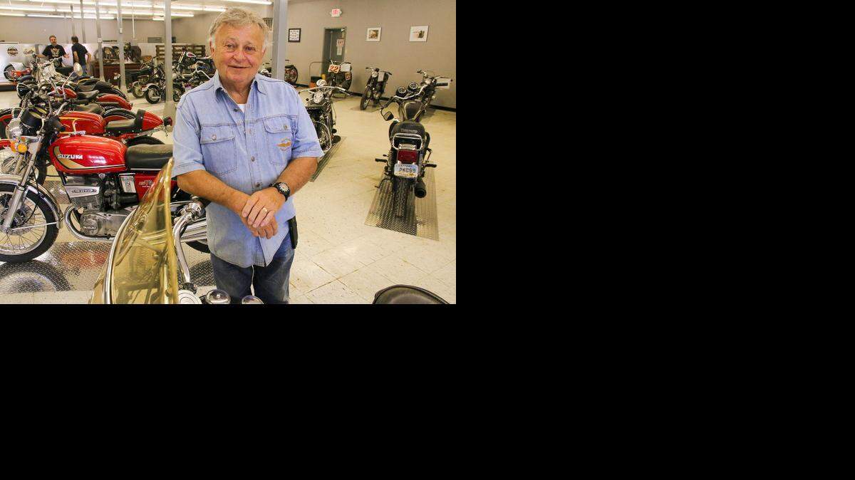 
Dick Carpenter has been rebuilding and restoring motorcycles for 30 years. He has a small display in downtown Pleasanton, Kan.
