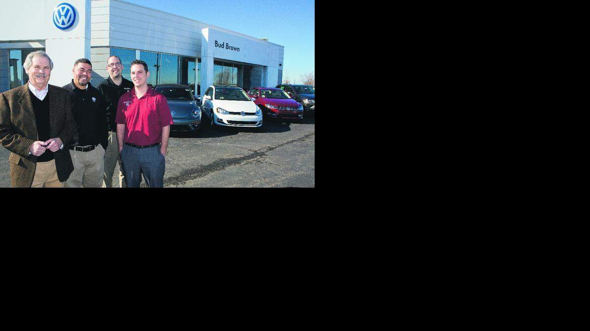 
Phil Brown, far left, is the owner of Bud Brown Volkswagen in Olathe. He is shown with, to his left: Andre BonHomme, sales consultant; Pete Egeland, pre-owned manager, and Tom Eagleson, sales consultant. Brown says there are some months where diesels account for 50 percent of all sales at his dealership.
