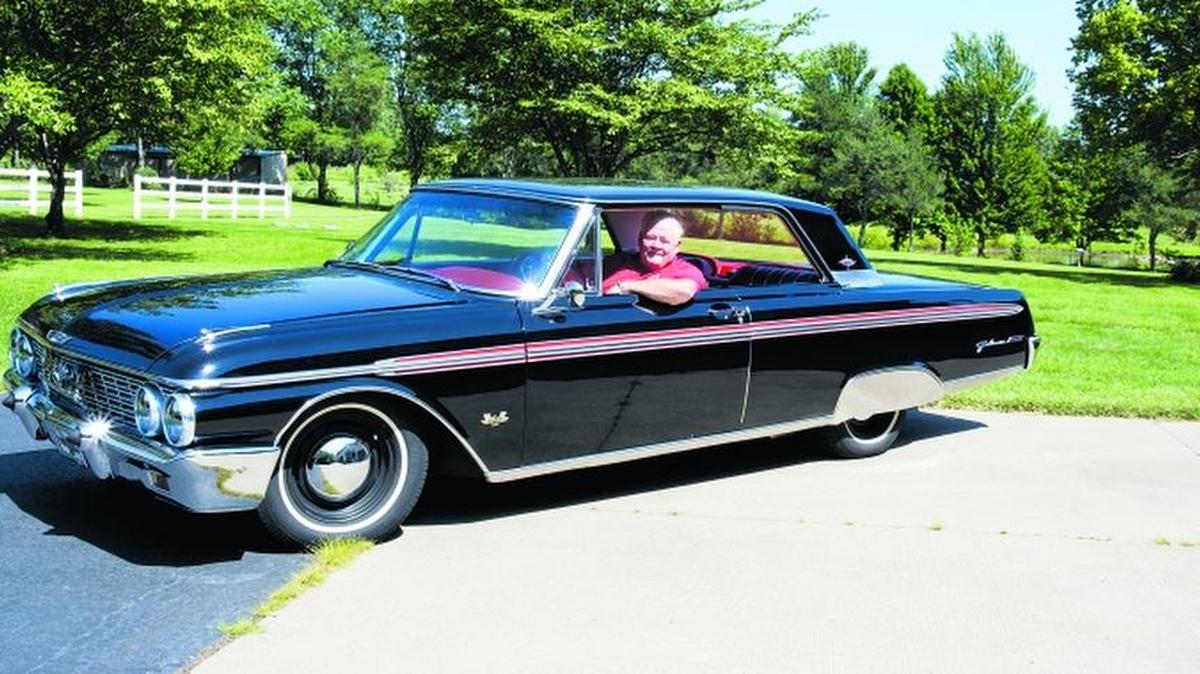 
Kressman pulling out in his 1962 Ford Galaxie XL heading out to town to fill up with gas. He purchased the car in 1997 in Dallas after looking for one because it was a twin of his first car he owned new in 1962. 
