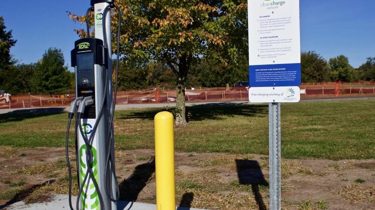 One of the three electric vehicle charging stations installed by Kansas City Power & Light at Thomas Stoll Park at 12500 W. 119th St. in Overland Park. KCP&L’s Clean Charge Network consists of more than 1,000 charging stations in the Kansas City area.