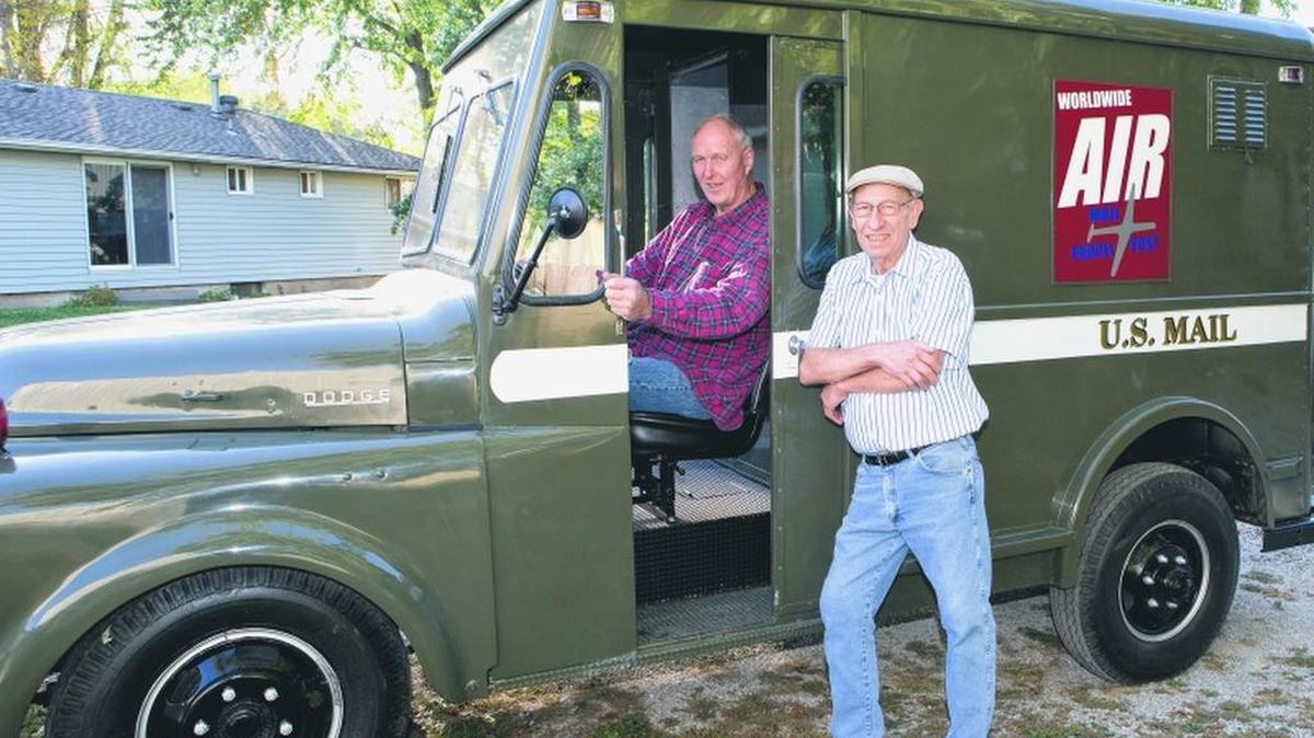John Butner, left, and George Capito and their 1951 1-Ton Dodge Mail Truck.