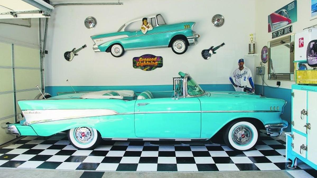 Ron Foster’s 1957 Chevrolet Bel Air Convertible, in his “man cave” in Independence.