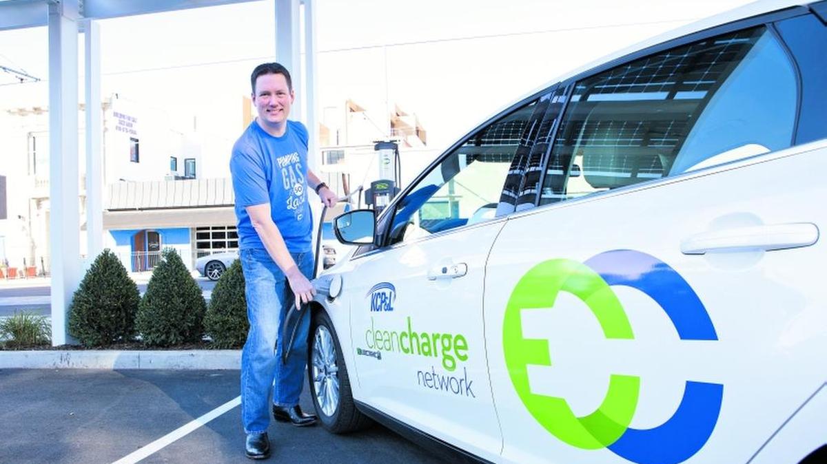 Chuck Caisley is vice president of marketing and public affairs for Kansas City Power & Light. He was photographed at the newest KCP&L electric car charging station, in the parking lot of Lead Bank at 1801 Main St., in Kansas City. KCP&L will install 1,100 charging stations in its Kansas City service area by next summer.
