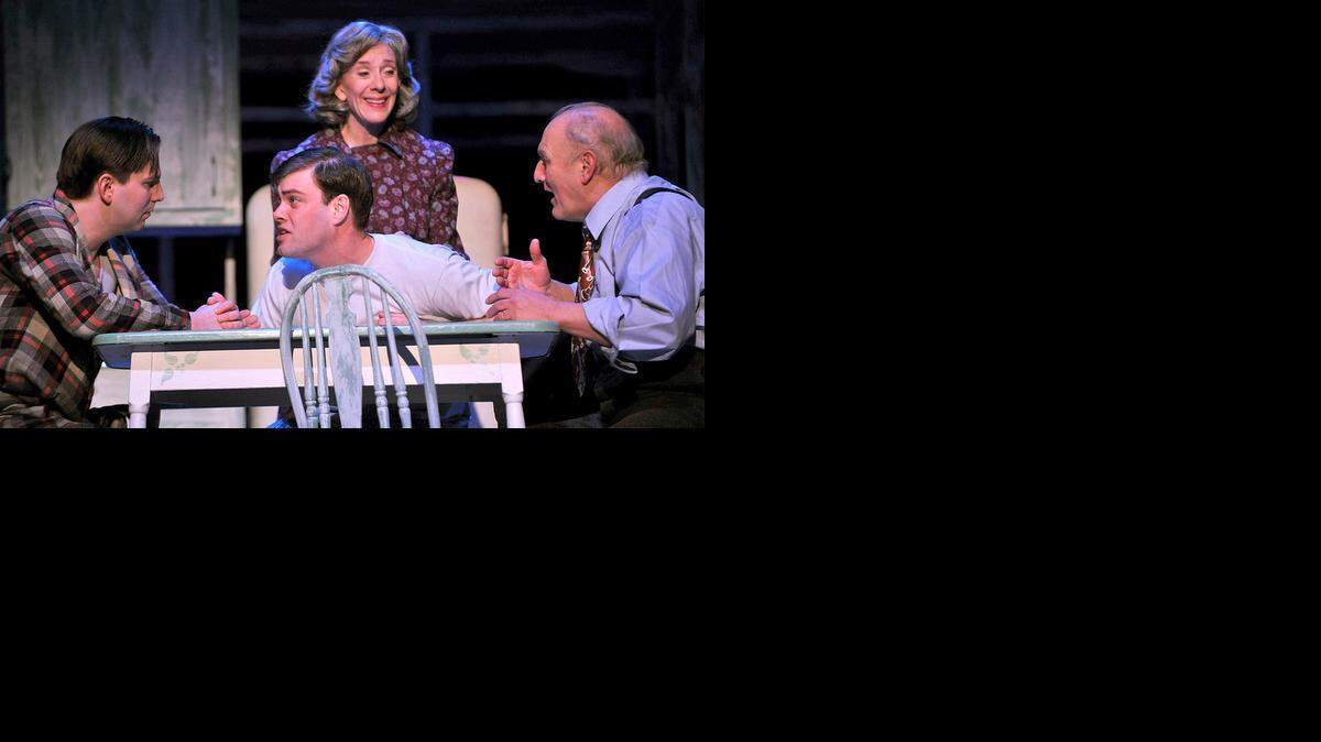 
Kyle Hatley (center) turned in one of a series of exceptional performances as Biff in “Death of a Salesman.” Appearing with Hatley in the KC Rep production were Rusty Sneary (from left), Merle Moores and Gary Neal Johnson.
