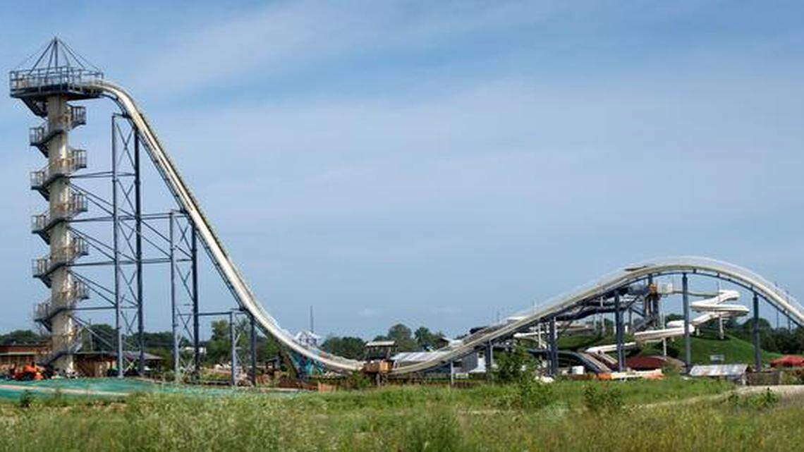 
Testing continued Thursday morning with unmanned rafts being sent down Verrückt, the new water slide at the Schlitterbahn Waterpark in Kansas City, Kan. At 168 feet, 7 inches, Verrückt was certified in April as the tallest water slide in the world by Guinness World Records.
