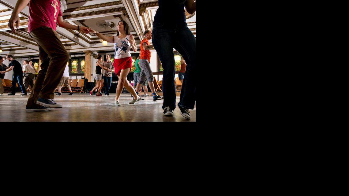 Dancers attending the Kansas City Stomp event over the weekend, including Sarah Brady (center, foreground) of Springfield, learned the Lindy Hop in the historic Masonic Temple at 903 Harrison St. Local swing dance group 627 Stomp hosted.<252><137>Dancers attending the Kansas City Stomp event this weekend, including Sarah Brady (center, foreground) of Springfield were learning the Lindy Hop on Sunday, July 13, 2014, at the Masonic Temple, 903 Harrison Street.<252><137>