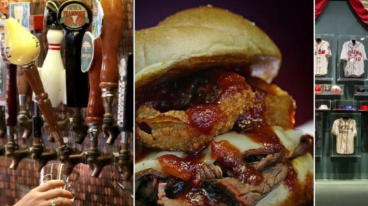 Visiting Kansas City for the World Series? Here are some things you shouldn’t miss: (from left) the wall of taps at the Flying Saucer in the Power & Light District; the Z-man sandwich from Joe’s Kansas City; and the Negro Leagues Baseball Museum.