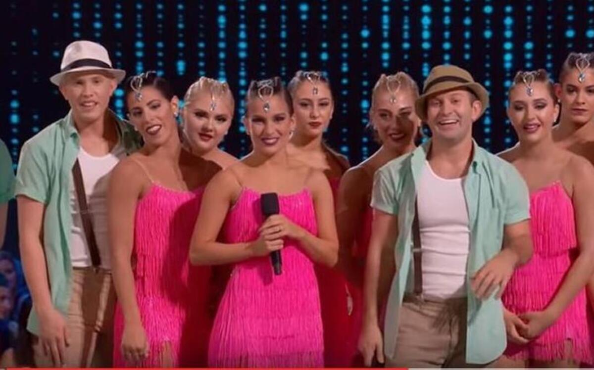 Blake Piatczyc of Lee’s Summit (far left), and his Miami All Stars dance team listened to feedback from celeb judges Jennifer Lopez, NeYo and Derek Hough on “World of Dance” Tuesday.