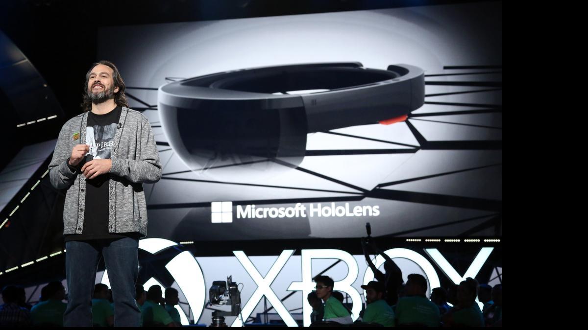 
Kudo Tsunoda, Corporate Vice President, Microsoft Studios, introduces a Microsoft HoloLens demo with Minecraft at the Xbox E3 2015 Briefing Monday in Los Angeles
