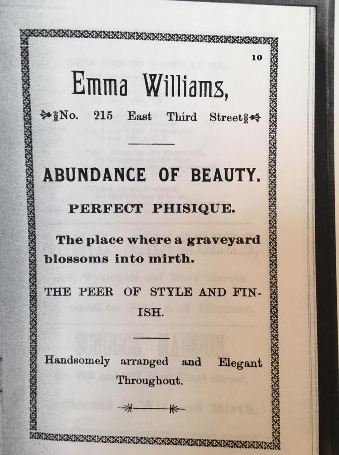 What clientele was Emma Williams trying to attract with her graveyard boast?