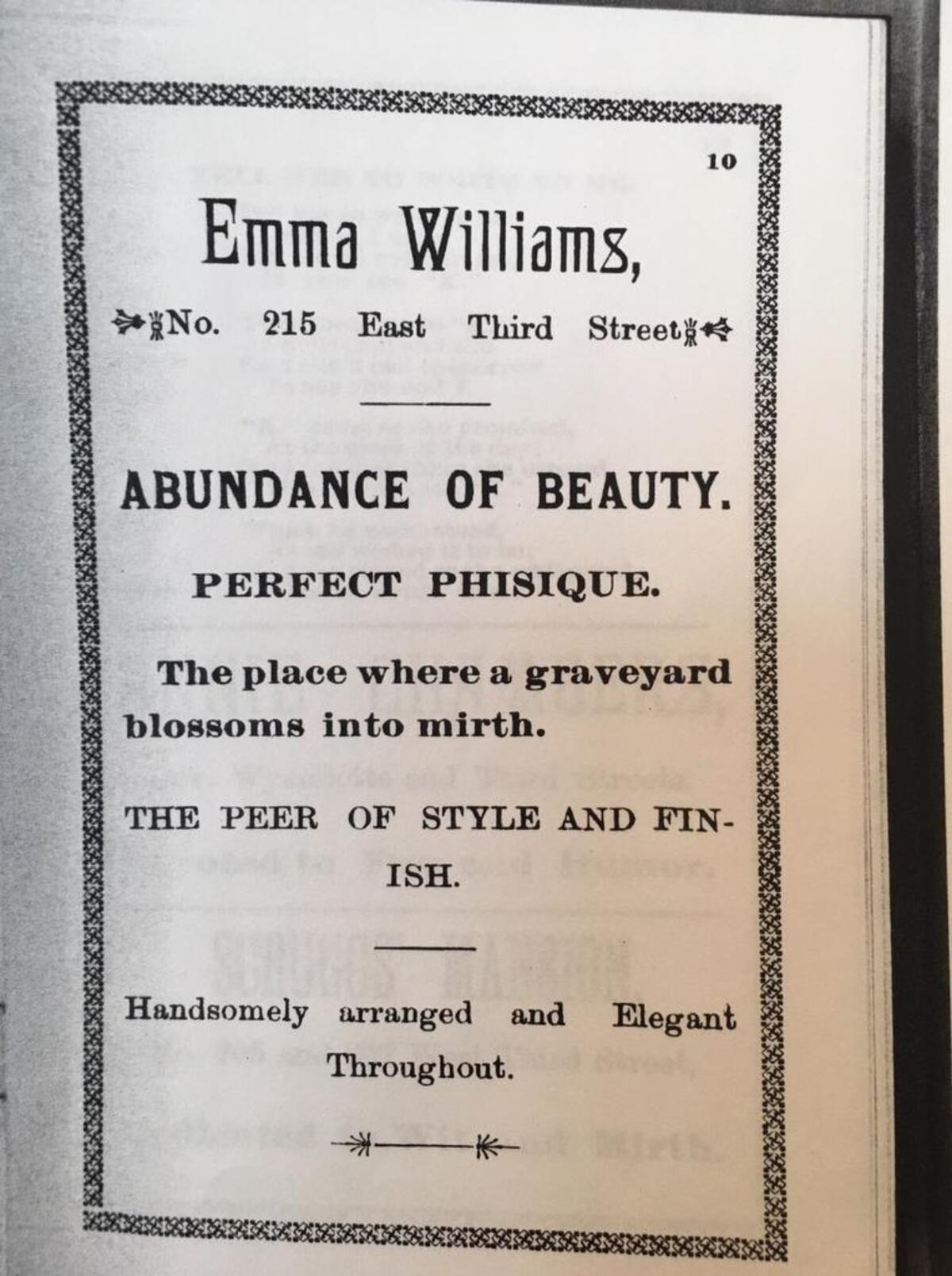 What clientele was Emma Williams trying to attract with her graveyard boast?