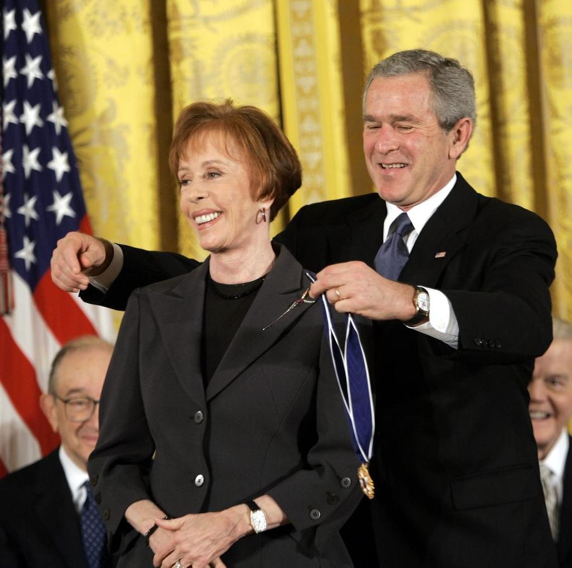 President Bush presented the Presidential Medal of Freedom to Carol Burnett in 2005. The Presidential Medal of Freedom is the nation’s highest civilian award, and recognizes exceptional meritorious service.
