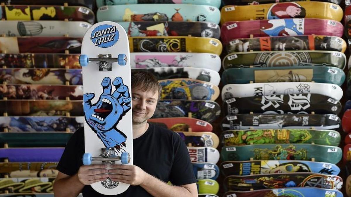 The Screaming Hand design is the logo for Santa Cruz Skateboards. Dan Askew is co-owner of Escapist Skateboarding, where a traveling exhibit celebrating the design’s 30th anniversary will stop for First Friday.