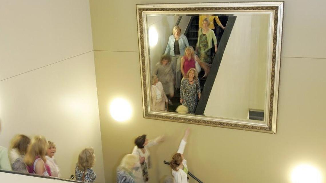 The understated mirror from Annie Chambers’ brothel hangs in the National Archives branch in Kansas City.