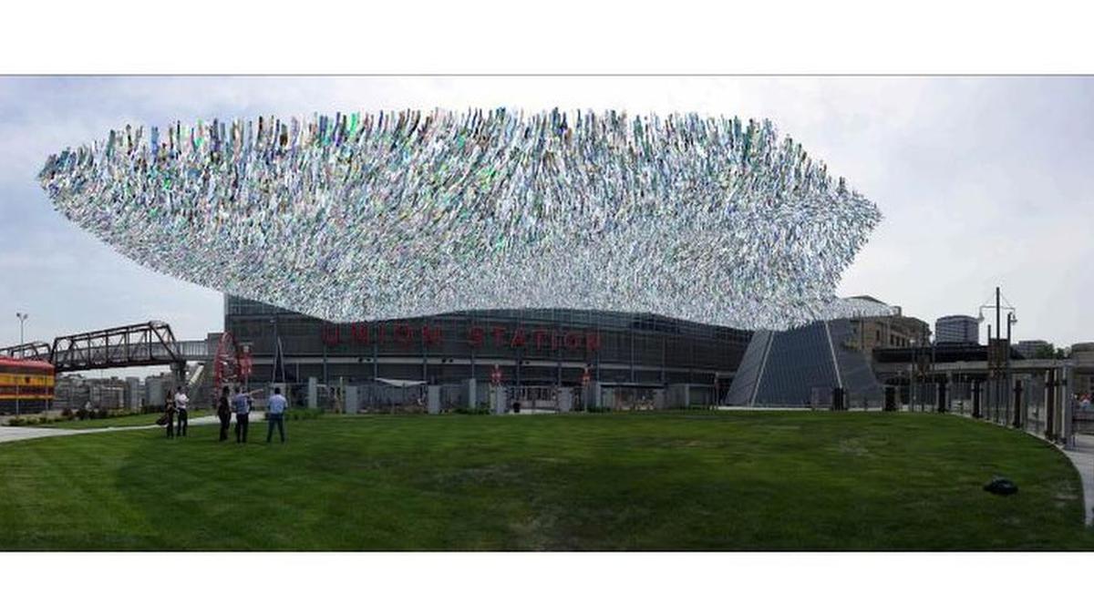 A rendering of how Patrick Shearn and his Poetic Kinetics team will present “Reflecting Motion” at Union Station.