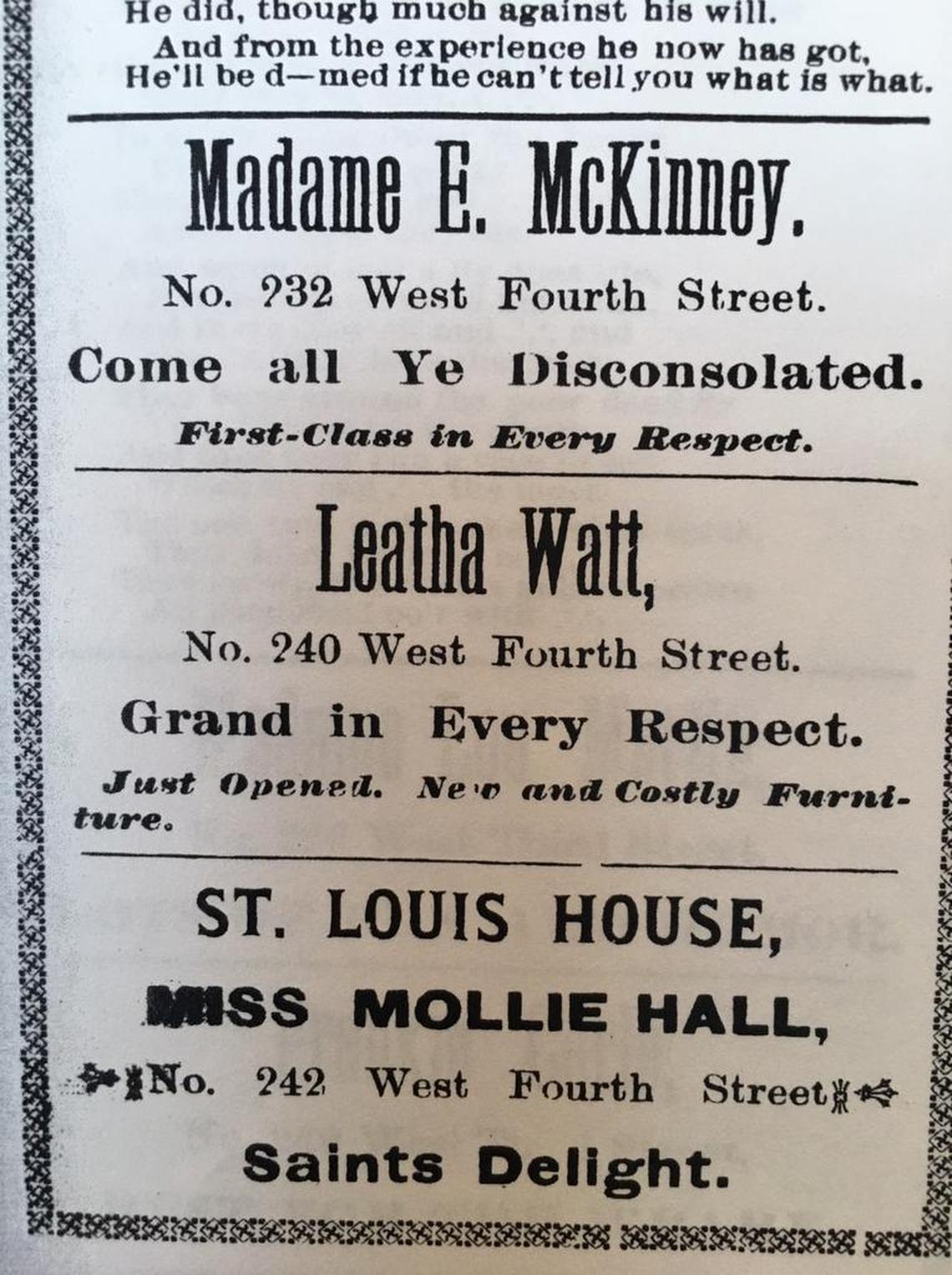 Brothels beckoned clientele with colorful claims.