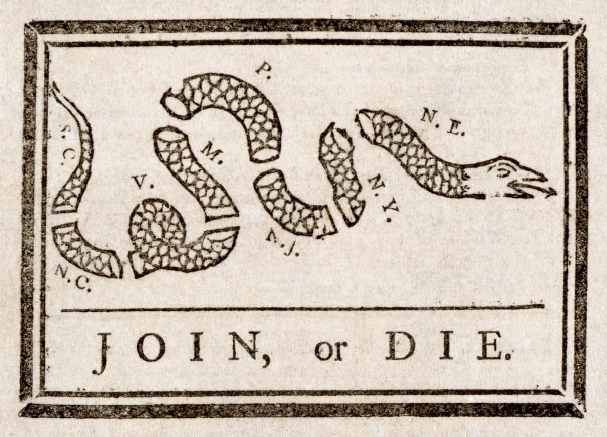 Benjamin Franklin’s poster urged the colonies to unite.