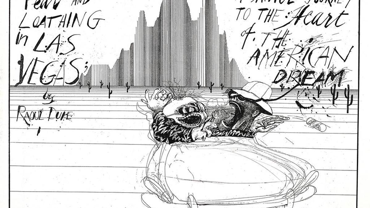 Ralph Steadman’s “Fear and Loathing in Las Vegas by Raoul Duke” illustrates Hunter S. Thompson’s drug-filled odyssey with lawyer Oscar Zeta Acosta. It’s on display at the Kansas City Central Library.
