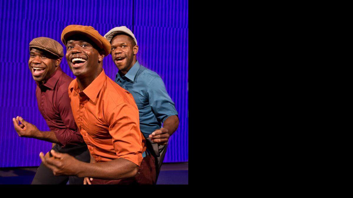 
 From left, LaVance Colley, James T. Lane and Antwayn Hooper in “Smokey Joe’s Cafe” at the New Theatre.
