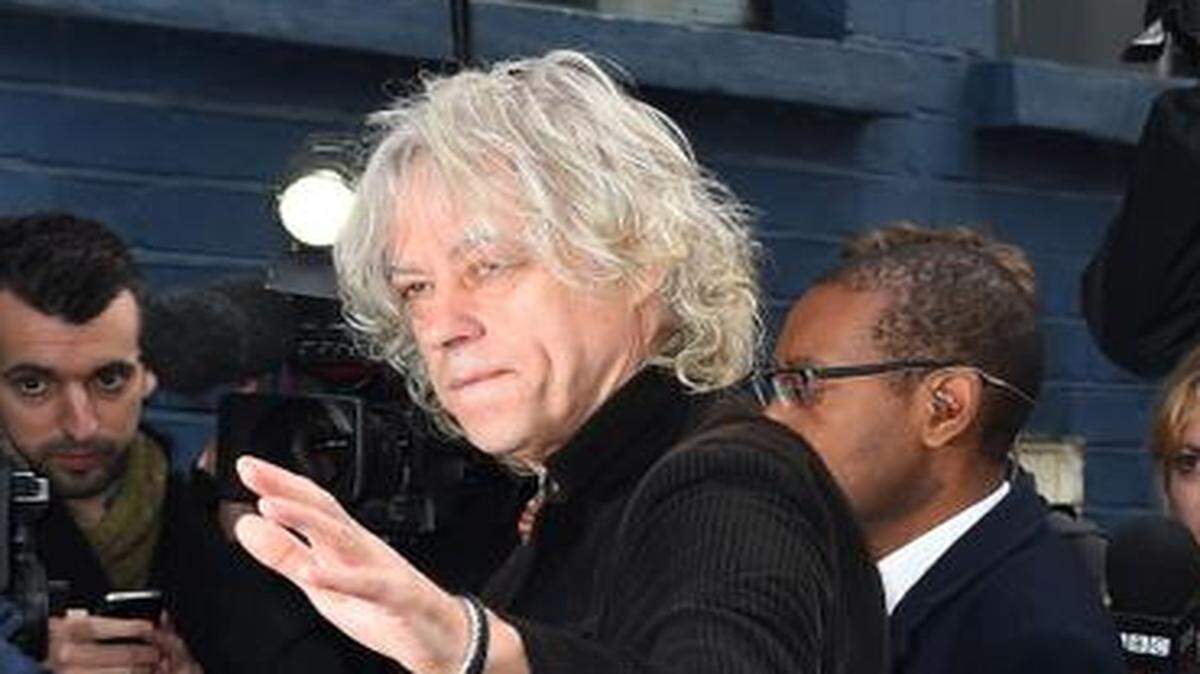 
Singer Bob Geldof waved to fans as he arrived at a music studio to record his segment of the new Band Aid 30 charity single Saturday in London.
