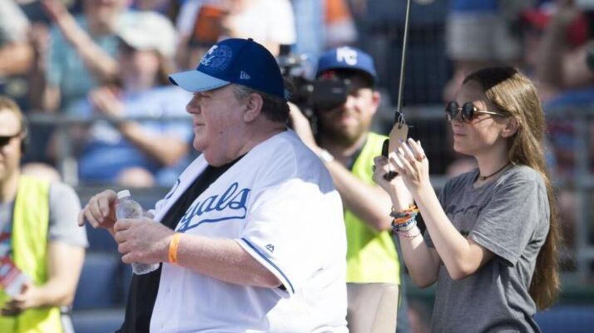 Comedic actor George Wendt, who died Tuesday, May 20, 2025, served as home plate umpire last year at the Big Slick celebrity softball game at Kansas City’s Kauffman Stadium.