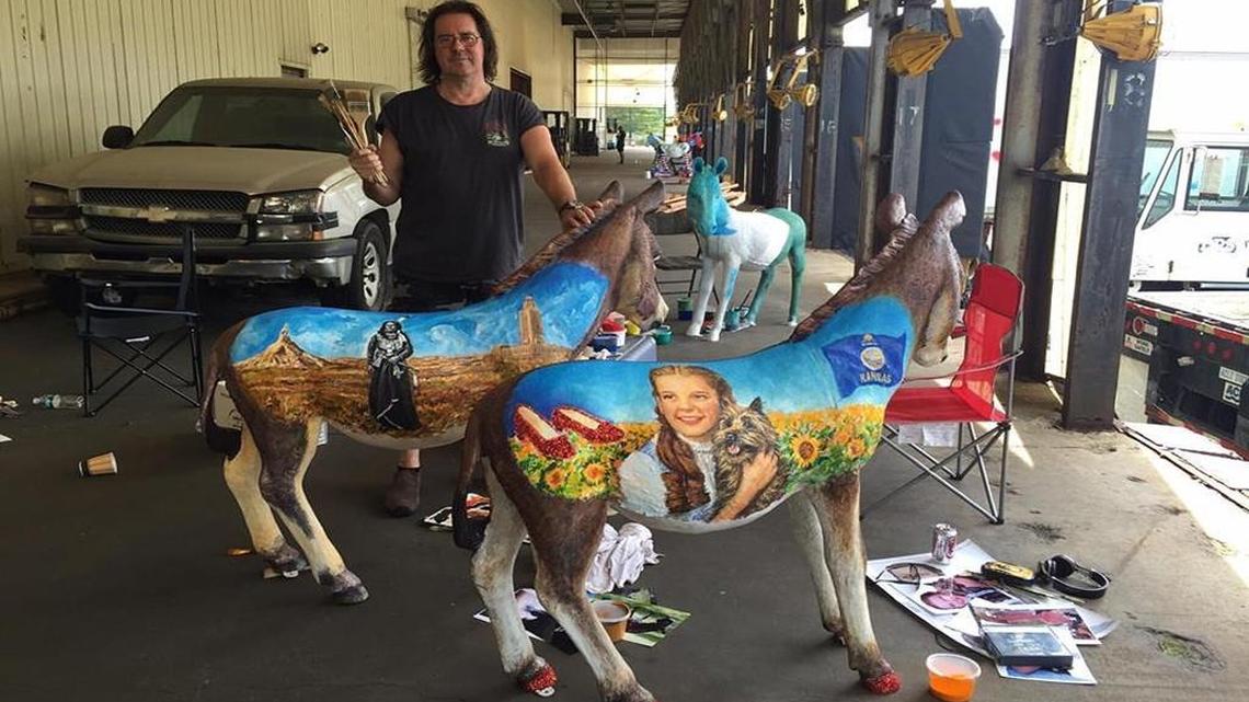 Artist Edgar Jerins of Manhattan, N.Y., painted the Kansas and Nebraska donkeys, two of 57 state-themed works on display in July for the Democratic National Convention in Philadelphia.
