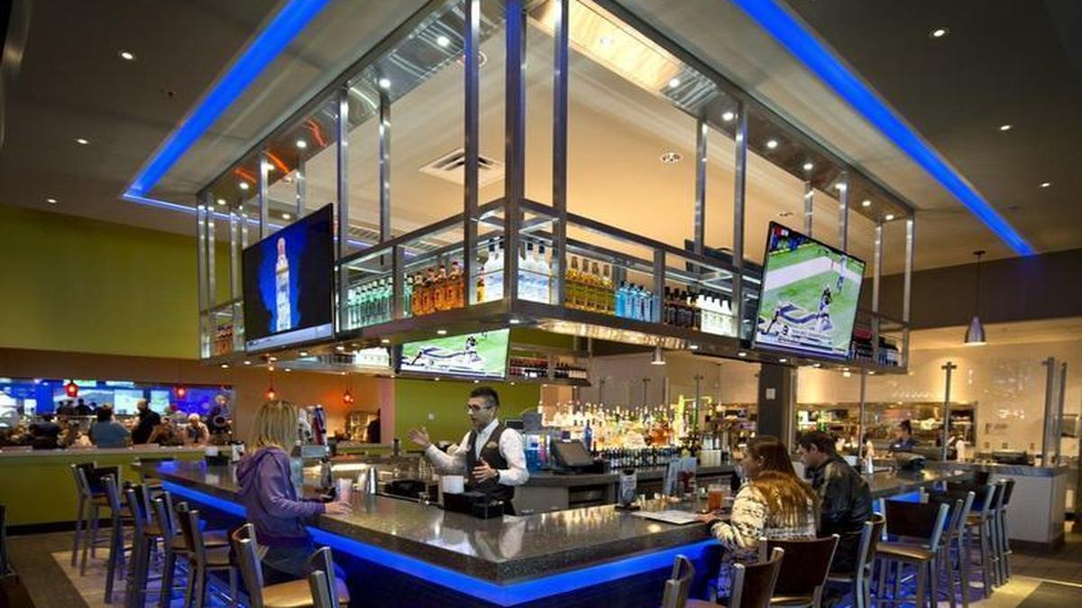 The Main Event Entertainment center at 4600 Cochise Court in Independence offers plenty of distractions, like a full bar, bowling and laser tag, in case you’re not into the game.