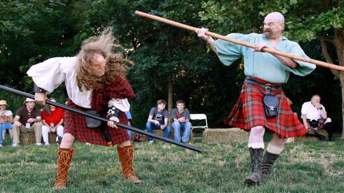 
The Kansas City Scottish Highland Games & Celtic Festival includes fighting demonstrations and music. 

