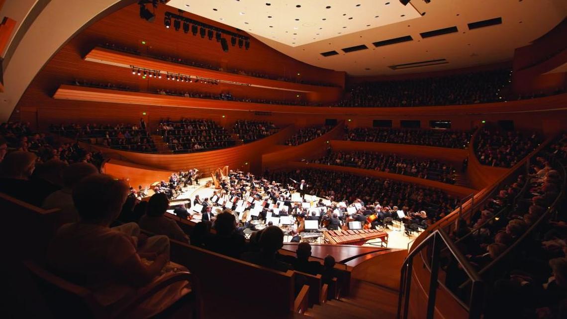 The Kansas City Symphony performs in Helzberg Hall of the Kauffman Center for the Performing Arts.