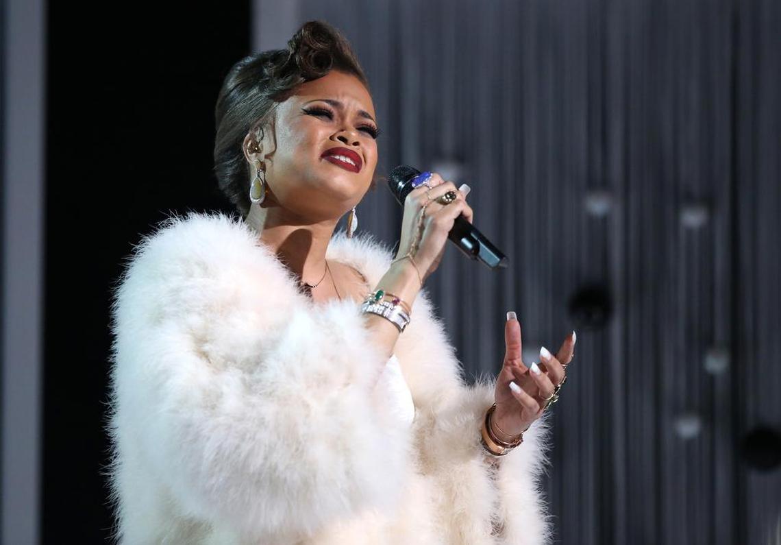 Andra Day at the 58th annual Grammy Awards on Monday, Feb. 15, 2016, in Los Angeles. (Photo by Matt Sayles/Invision/AP)