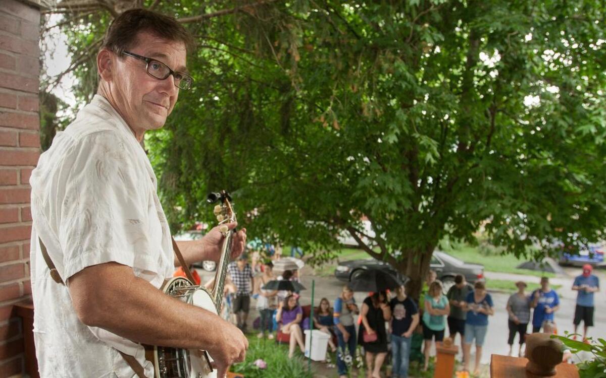 
Scattered showers didn’t deter the crowds Saturday afternoon at PorchFestKC. Jeff Paussa of the Steamboat Bandits was one of the performers. This year’s festival was an hour longer and had more bands.
