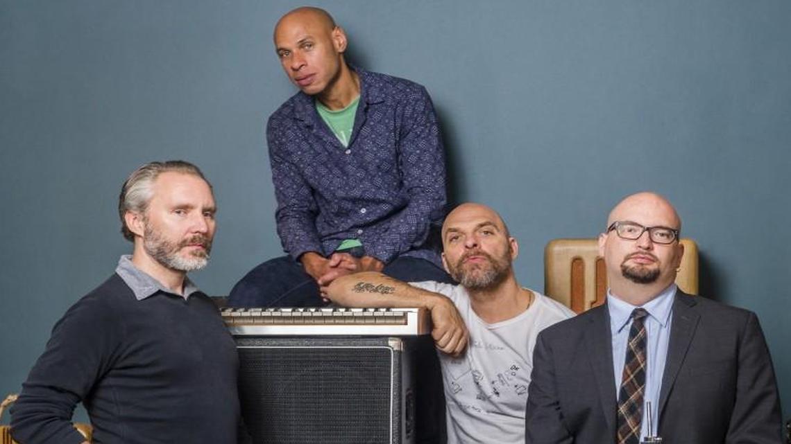 The Bad Plus has been working together since 2000, and the group’s current tour includes tenor saxophonist Joshua Redman. Members are (from left) bassist Reid Anderson, Redman, drummer Dave King and pianist Ethan Iverson. They performed Saturday night at the Gem Theater in Kansas City.