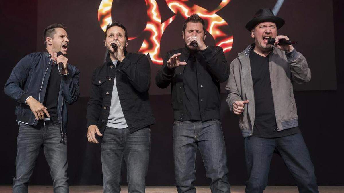 98 Degrees band members are from left, Jeff Timmons, Drew Lachey, Nick Lachey and Justin Jeffre.