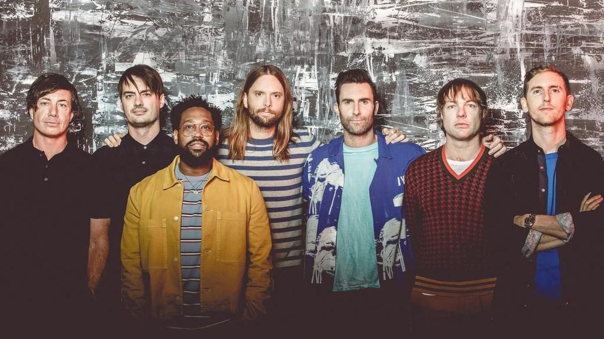 Maroon 5 (from left): Matt Flynn, Sam Farrar, P.J. Morton, James Valentine, Adam Levine, Mickey Madden and Jesse Carmichael.