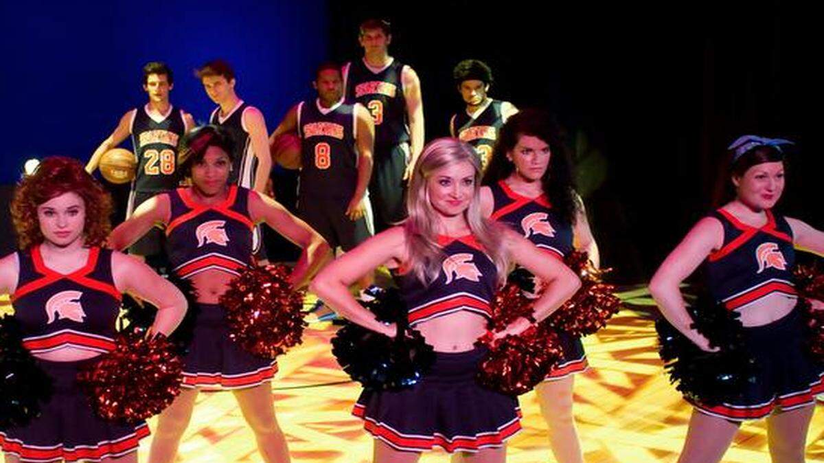 Mandy Morris (center) heads the “Lysistrata Jones” cast at the Off Center Theatre.