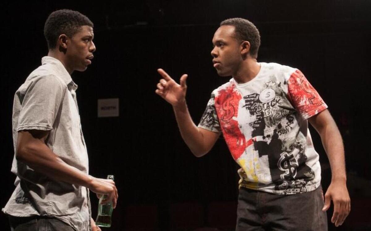 
Donovan Woods (left) as Oshoosi and Teddy Trice as Elegba perform “The Brothers Size” at Unicorn Theatre. The play runs through Nov. 8.
