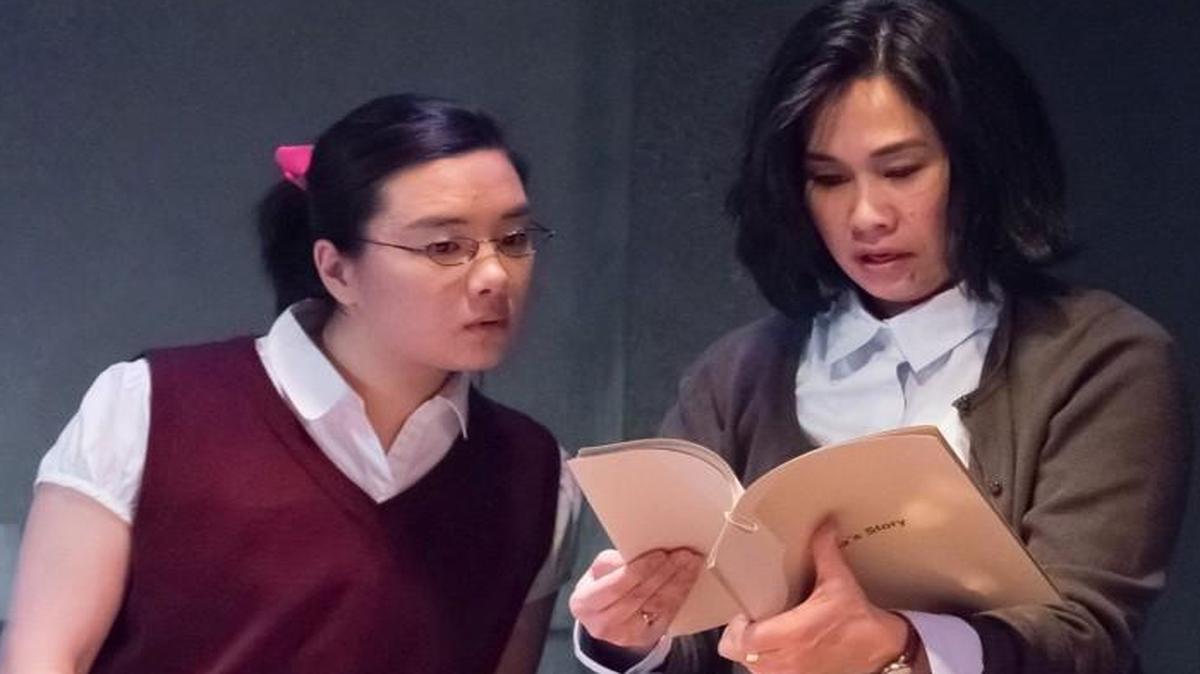 “Hana’s Suitcase” is based on the true story of a curator at a children’s Holocaust education center in Tokyo searching for clues to the owner of a suitcase marked “Hana Brady, May 16, 1931.” (From left) Eric Palmquist, Un Joo Christopher and Andi Meyer star.