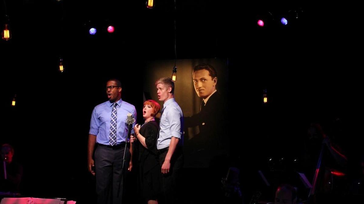 With an image of George Gerswin looming on stage, Justin McCoy (from left), Molly Hammer and Jacob Aaron Cullum perform his tunes.